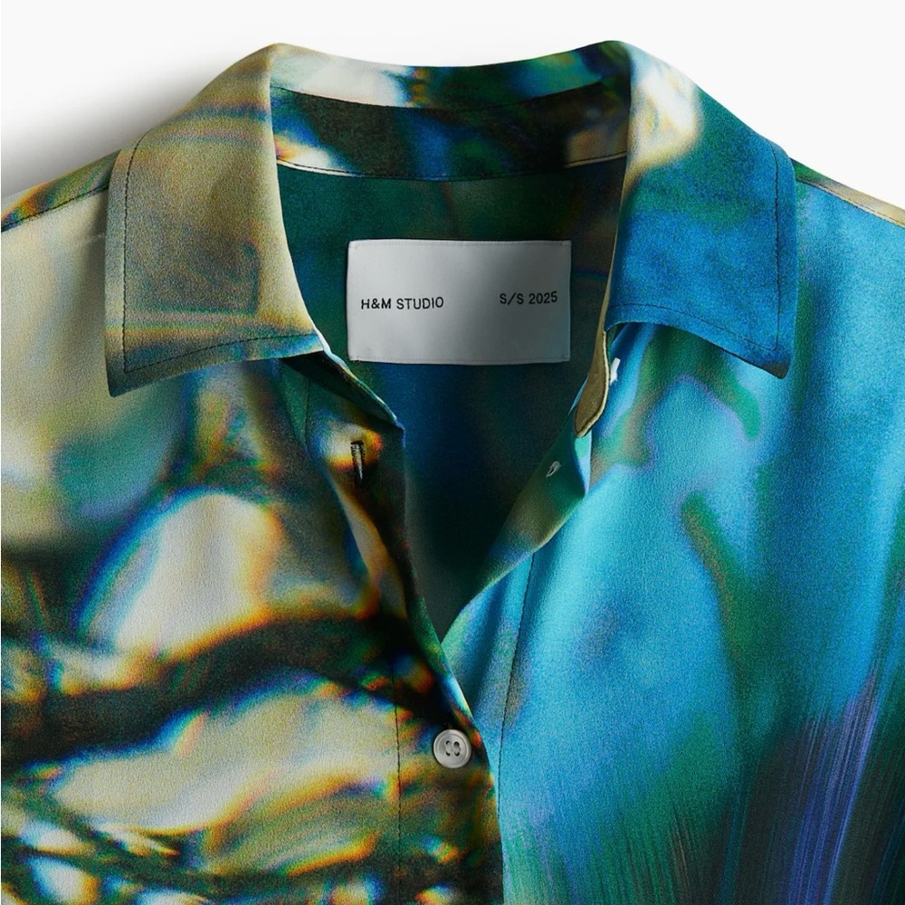 Abstract Blue and Green Women's button up shirt - Picture 2 of 3